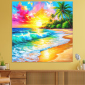 Levendig Tropisch Zonsondergang Schilderen met Gol Canvas Afdruk (Insitu (Woonkamer))