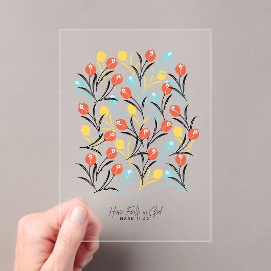 Levendig Tulp Patroon Bloemen Design op Wit Acryl Uitnodigingen (Insitu (Draagbaar))