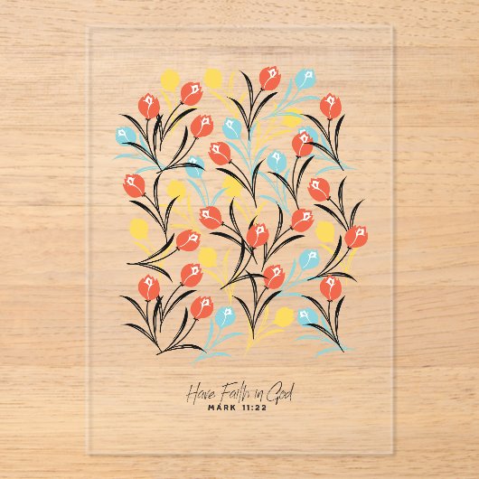 Levendig Tulp Patroon Bloemen Design op Wit Acryl Uitnodigingen (Voorkant)