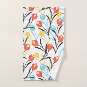 Levendig Tulp Patroon Bloemen Design op Wit Bad Handdoek (Handdoek)