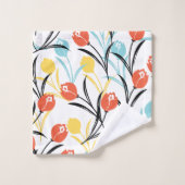 Levendig Tulp Patroon Bloemen Design op Wit Bad Handdoek (Wasdoekje)