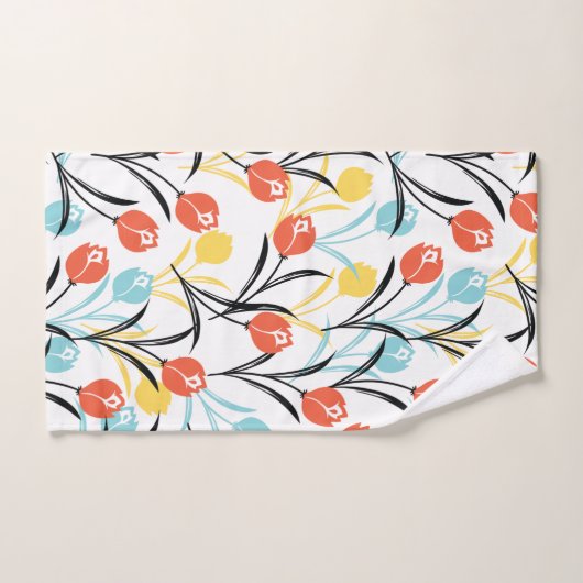 Levendig Tulp Patroon Bloemen Design op Wit Bad Handdoek (Handdoek)