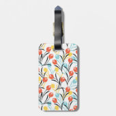 Levendig Tulp Patroon Bloemen Design op Wit Bagagelabel (Achterkant verticaal)