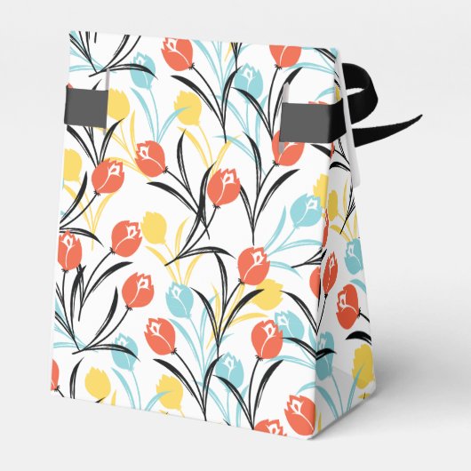 Levendig Tulp Patroon Bloemen Design op Wit Bedankdoosjes (Achterkant)