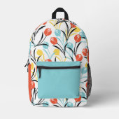 Levendig Tulp Patroon Bloemen Design op Wit Bedrukte Rugzak (Voorkant)