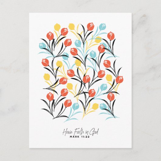 Levendig Tulp Patroon Bloemen Design op Wit Briefkaart (Voorkant)