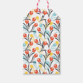 Levendig Tulp Patroon Bloemen Design op Wit Cadeaulabel