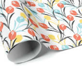 Levendig Tulp Patroon Bloemen Design op Wit Cadeaupapier (Rol Hoek)