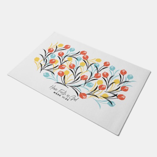 Levendig Tulp Patroon Bloemen Design op Wit Deurmat (Schuin)