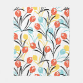 Levendig Tulp Patroon Bloemen Design op Wit Fleece Deken (Voorkant)