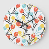 Levendig Tulp Patroon Bloemen Design op Wit Grote Klok (Voorkant)
