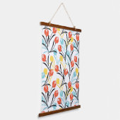 Levendig Tulp Patroon Bloemen Design op Wit Hangend Wandkleed (Gebogen)