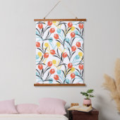 Levendig Tulp Patroon Bloemen Design op Wit Hangend Wandkleed (Slaapkamer)