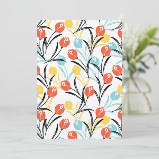 Levendig Tulp Patroon Bloemen Design op Wit Kaart (Staand voorkant)
