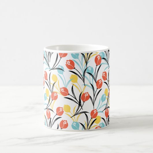 Levendig Tulp Patroon Bloemen Design op Wit Koffiemok (Center)