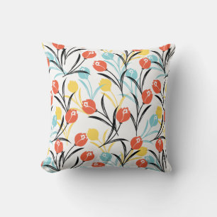 Levendig Tulp Patroon Bloemen Design op Wit Kussen