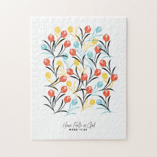 Levendig Tulp Patroon Bloemen Design op Wit Legpuzzel (Verticaal)