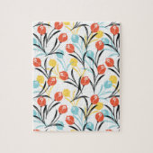 Levendig Tulp Patroon Bloemen Design op Wit Legpuzzel (Verticaal)