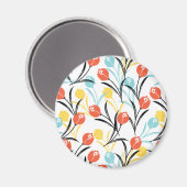 Levendig Tulp Patroon Bloemen Design op Wit Magneet (Voorkant / Achterkant)