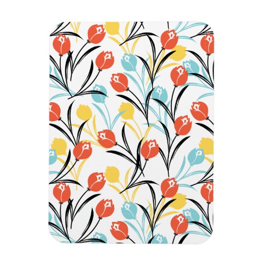 Levendig Tulp Patroon Bloemen Design op Wit Magneet (Verticaal)