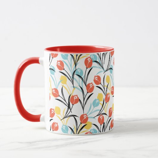 Levendig Tulp Patroon Bloemen Design op Wit Mok (Links)
