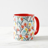 Levendig Tulp Patroon Bloemen Design op Wit Mok (Voorkant rechts)