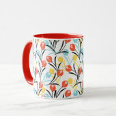 Levendig Tulp Patroon Bloemen Design op Wit Mok (Voorkant links)