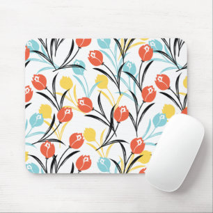 Levendig Tulp Patroon Bloemen Design op Wit Muismat