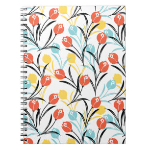 Levendig Tulp Patroon Bloemen Design op Wit Notitieboek