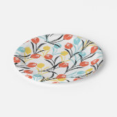 Levendig Tulp Patroon Bloemen Design op Wit Papieren Bordje (Gekanteld)