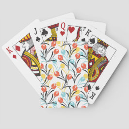 Levendig Tulp Patroon Bloemen Design op Wit Pokerkaarten