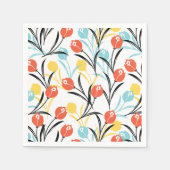 Levendig Tulp Patroon Bloemen Design op Wit Servet (Voorkant)