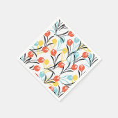 Levendig Tulp Patroon Bloemen Design op Wit Servet (Hoek)