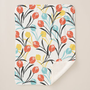 Levendig Tulp Patroon Bloemen Design op Wit Sherpa Deken