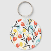 Levendig Tulp Patroon Bloemen Design op Wit Sleutelhanger (Achterkant)