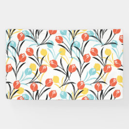 Levendig Tulp Patroon Bloemen Design op Wit Spandoek