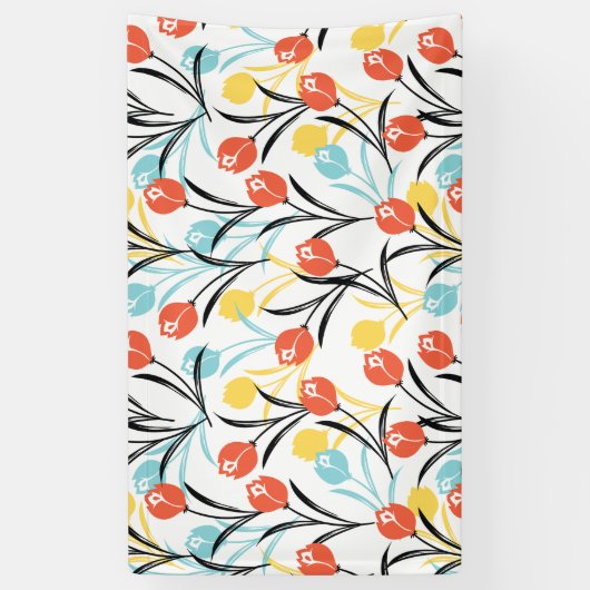 Levendig Tulp Patroon Bloemen Design op Wit Spandoek (Verticaal)