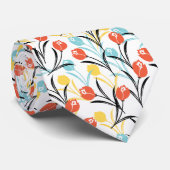 Levendig Tulp Patroon Bloemen Design op Wit Stropdas (Opgerold)