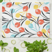 Levendig Tulp Patroon Bloemen Design op Wit Theedoek (Gevouwen)