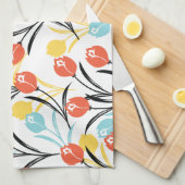 Levendig Tulp Patroon Bloemen Design op Wit Theedoek (Quarter Fold)