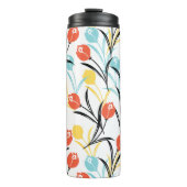 Levendig Tulp Patroon Bloemen Design op Wit Thermosbeker (Voorkant)