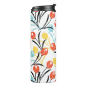 Levendig Tulp Patroon Bloemen Design op Wit Thermosbeker (Gedraaid links)