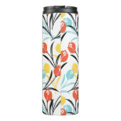 Levendig Tulp Patroon Bloemen Design op Wit Thermosbeker (Achterkant)