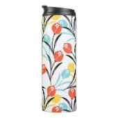 Levendig Tulp Patroon Bloemen Design op Wit Thermosbeker (Geroteerd rechts)