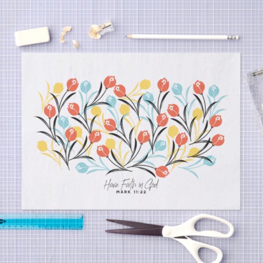Levendig Tulp Patroon Bloemen Design op Wit Tissuepapier (Craft)