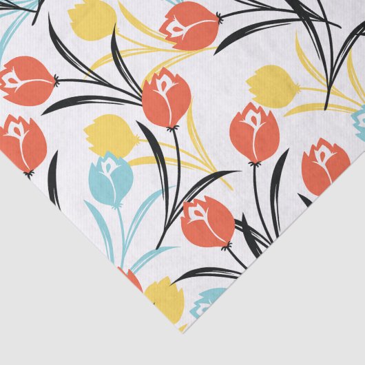 Levendig Tulp Patroon Bloemen Design op Wit Tissuepapier (Detail)