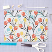 Levendig Tulp Patroon Bloemen Design op Wit Tissuepapier (Craft)
