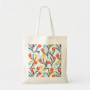 Levendig Tulp Patroon Bloemen Design op Wit Tote Bag