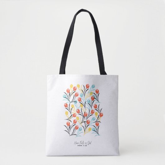 Levendig Tulp Patroon Bloemen Design op Wit Tote Bag (Voorkant)