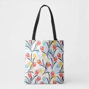 Levendig Tulp Patroon Bloemen Design op Wit Tote Bag